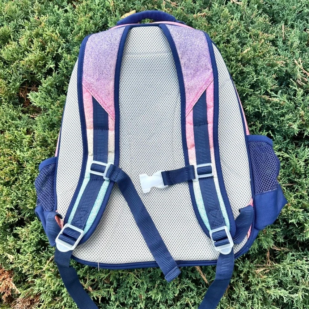 Pottery Barn Kids Mackenzie Ombre Glitter Backpack Pink Blue Navy Monogram ESL